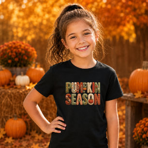 Pumpkin Season Faux Knit Letters Girls T-Shirt