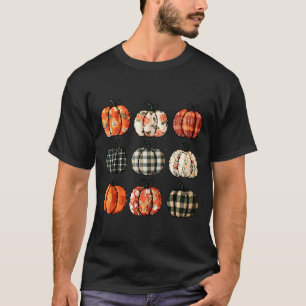 Pumpkin Season Flower Checkered Thanksgiving Autum T-Shirt