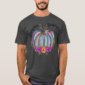 Pumpkin Season Flower  Pumpkin Colourful Fall Autu T-Shirt
