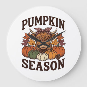 Pumpkin Season Highland Cow Vintage Fall Shirt_1 Large Clock