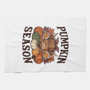 Pumpkin Season Highland Cow Vintage Fall Shirt_1 Tea Towel