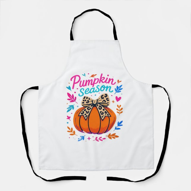 Pumpkin Season Leopard Bow Design – Cute Fall Aest Apron (Front)