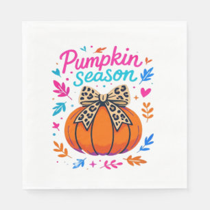 Pumpkin Season Leopard Bow Design – Cute Fall Aest Napkin