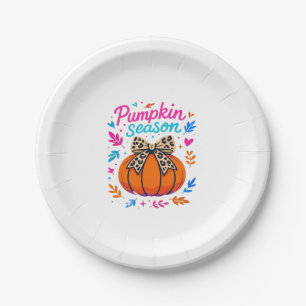 Pumpkin Season Leopard Bow Design � Cute Fall Aest Paper Plate