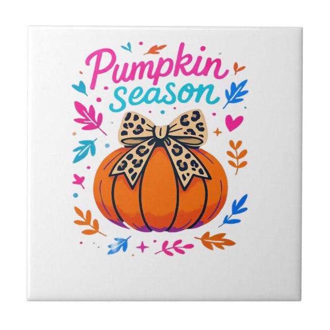 Pumpkin Season Leopard Bow Design � Cute Fall Aest Tile (Front)