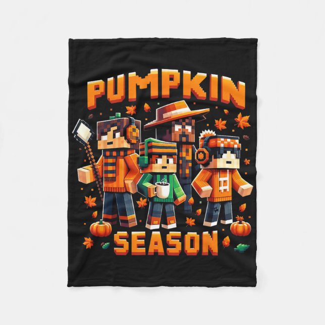 Pumpkin Season Pixel Gaming Fall Gamer Autumn Vibe Fleece Blanket (Front)