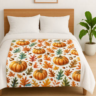 Pumpkin Season with Fall Leaves Cosy Fleece Blanket
