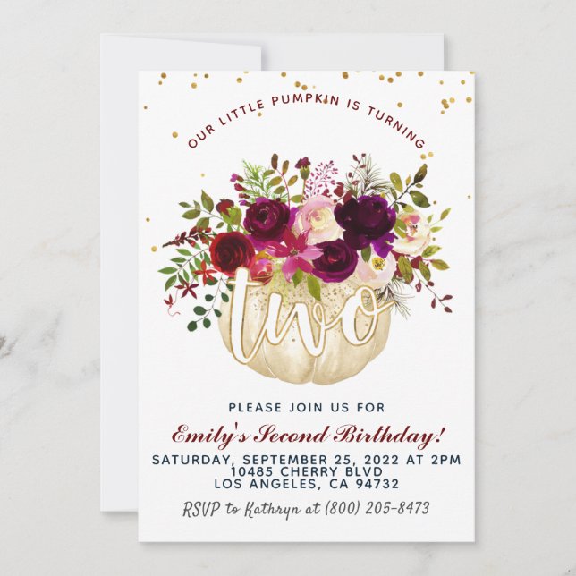 Pumpkin Second Birthday Invitation (Front)