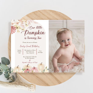 Pumpkin Second Birthday Our Little Pumpkin Photo Invitation
