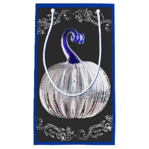 Pumpkin silver glass blue fall elegant grey small gift bag