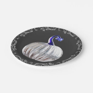 Pumpkin silver glass blue fall elegant  paper plate