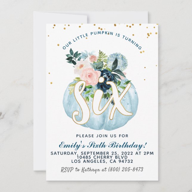 Pumpkin Sixth Birthday Invitation (Front)