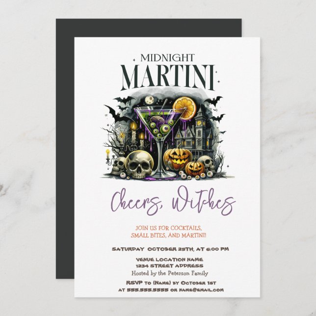 Pumpkin Skelet Martini Halloween Party Invitation (Front/Back)
