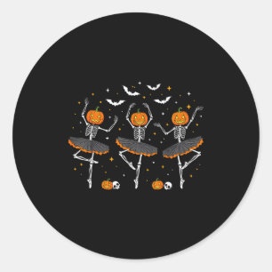 Pumpkin Skeleton Ballerinas Ballet Dance Girls Hal Classic Round Sticker