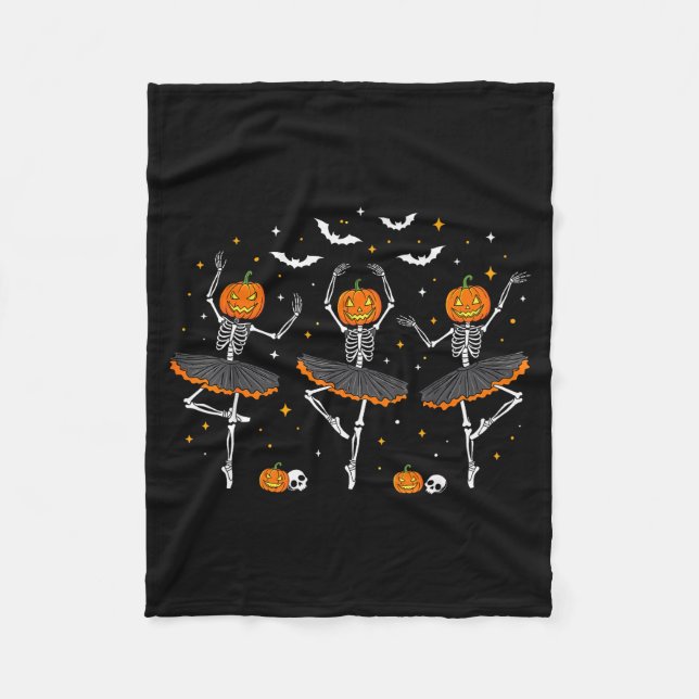 Pumpkin Skeleton Ballerinas Ballet Dance Girls Hal Fleece Blanket (Front)