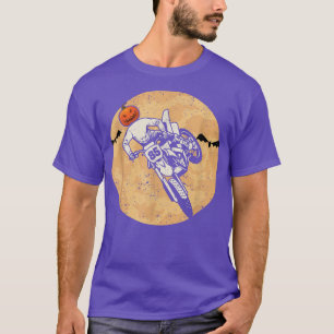 Pumpkin Skeleton Dirt Bike Rider Halloween Motocro T-Shirt