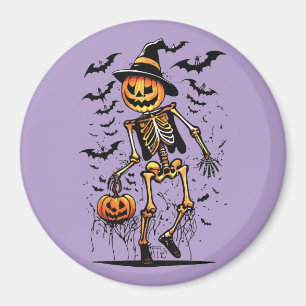 Pumpkin Skeleton Halloween Art Magnet