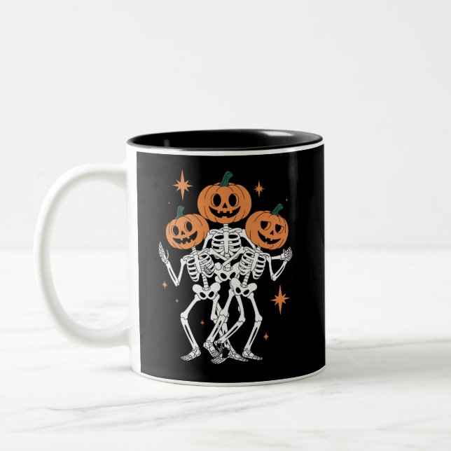 Pumpkin Skeleton Halloween Pumpkin Spooky Season  Two-Tone Coffee Mug (Left)