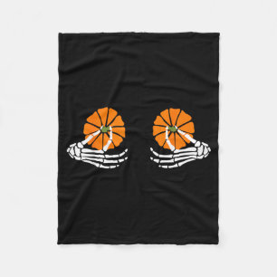 Pumpkin Skeleton Hand Halloween Fleece Blanket
