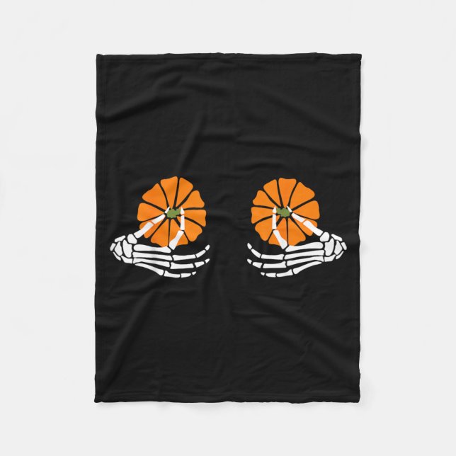 Pumpkin Skeleton Hand Halloween Fleece Blanket (Front)