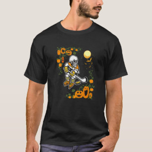 Pumpkin Skeleton Ice Hockey Halloween Sports Play T-Shirt