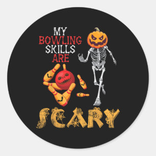 Pumpkin Skeleton Play My Bowling Skills Are Scary Classic Round Sticker