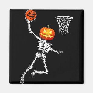 Pumpkin Skeleton Playing Basketball Halloween Cost Magnet