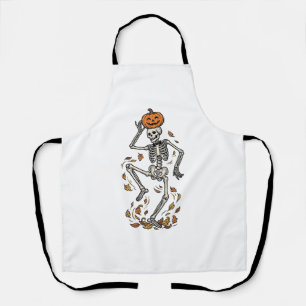 Pumpkin Skeleton Shirt Vintage Dancing Bones Art Apron