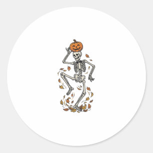Pumpkin Skeleton Shirt Vintage Dancing Bones Art Classic Round Sticker