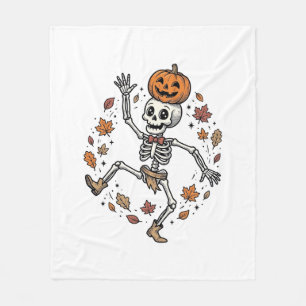 Pumpkin Skeleton Shirt Vintage Engraving Autumn Da Fleece Blanket