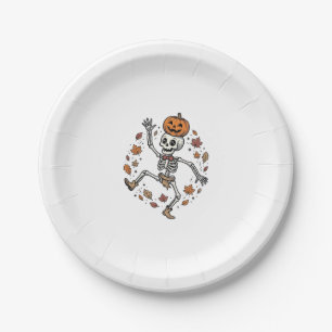 Pumpkin Skeleton Shirt Vintage Engraving Autumn Da Paper Plate