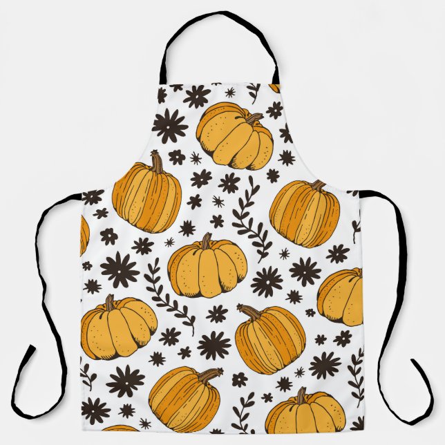 Pumpkin sketches: hand-drawn seamless pattern. apron (Front)