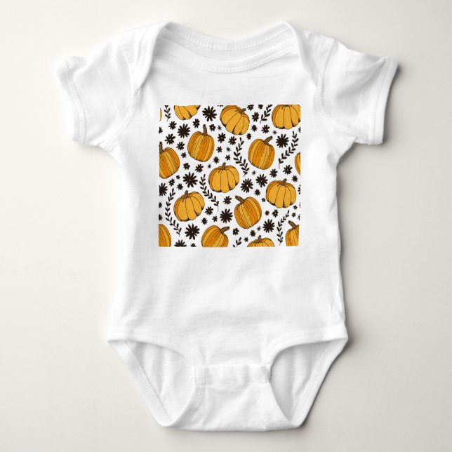 Pumpkin sketches: hand-drawn seamless pattern. baby bodysuit (Front)