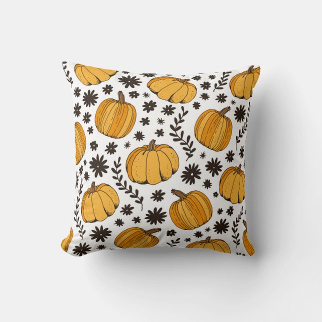 Pumpkin sketches: hand-drawn seamless pattern. cushion (Front)