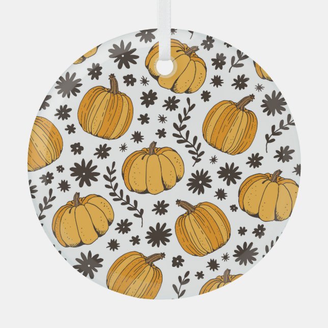 Pumpkin sketches: hand-drawn seamless pattern. glass tree decoration (Front)