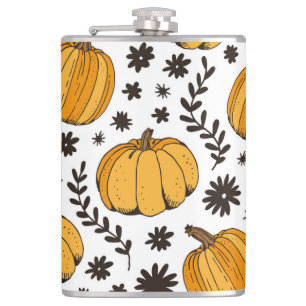 Pumpkin sketches: hand-drawn seamless pattern. hip flask