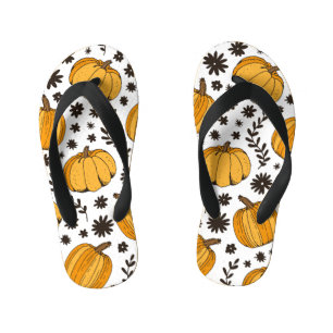 Pumpkin sketches: hand-drawn seamless pattern. kid's jandals