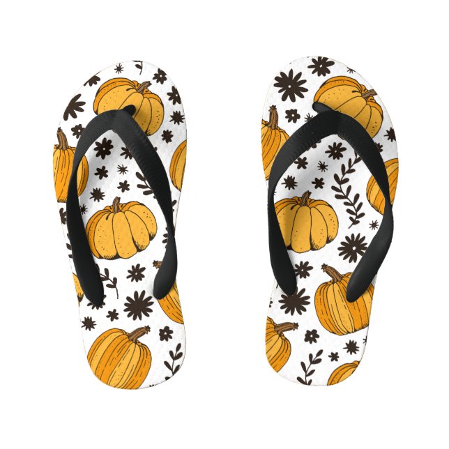 Pumpkin sketches: hand-drawn seamless pattern. kid's jandals (Footbed)
