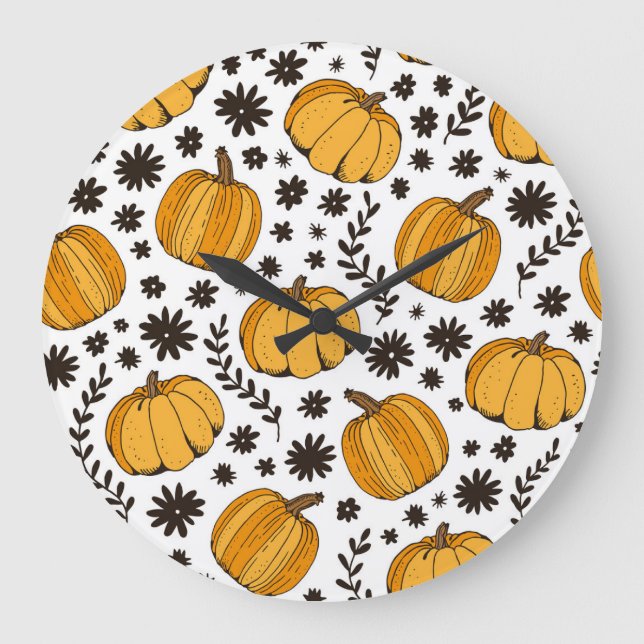 Pumpkin sketches: hand-drawn seamless pattern. large clock (Front)