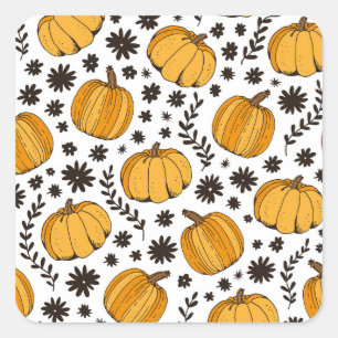 Pumpkin sketches: hand-drawn seamless pattern. square sticker