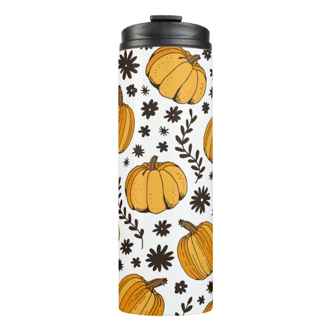 Pumpkin sketches: hand-drawn seamless pattern. thermal tumbler (Front)