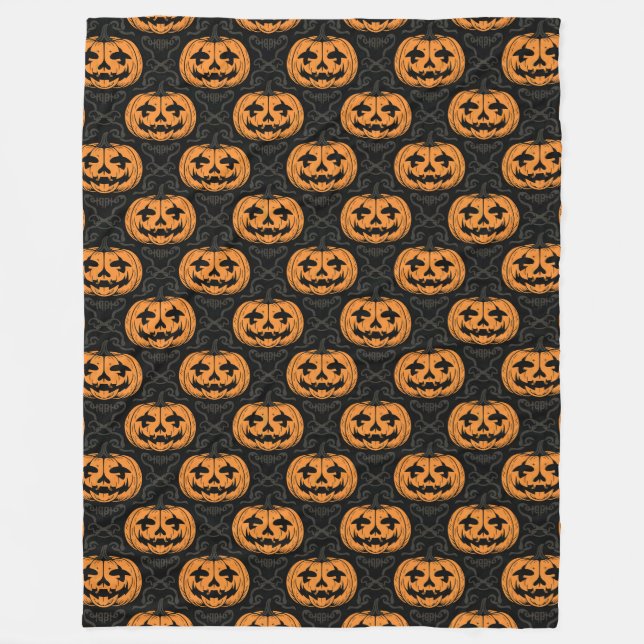Pumpkin Skull Fleece Blanket, Large 60" x 80" Blanket (Front)