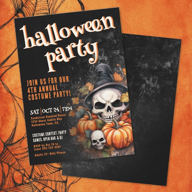 Pumpkin Skull Halloween Party Invitation (Pumpkin Skull Halloween Party Invitation)