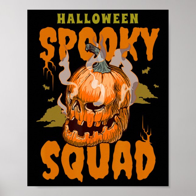 Pumpkin Skull Halloween Spooky Squad Graphic Men  Poster (Front)
