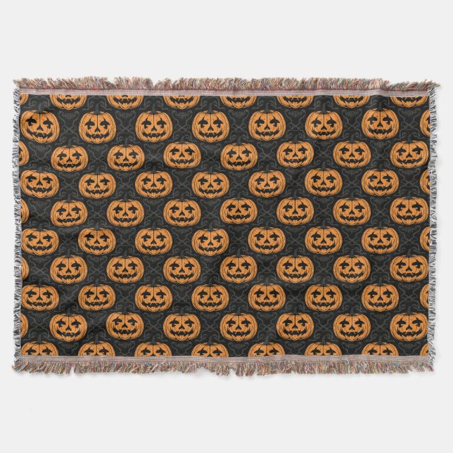 Pumpkin Skull Throw Blanket (Front)