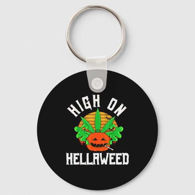 Pumpkin Smoking Weed Costume Retro Funny Halloween Key Ring (Front)