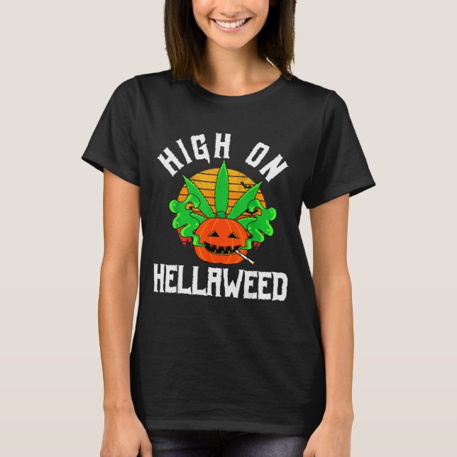 Pumpkin Smoking Weed Costume Retro Funny Halloween T-Shirt (Front)