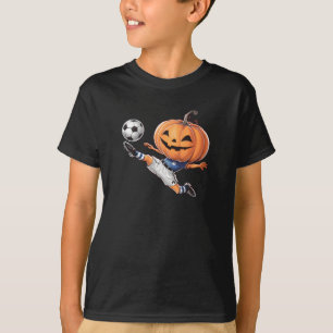 Pumpkin Soccer Player Funny Ball Spooky Boys Girls T-Shirt