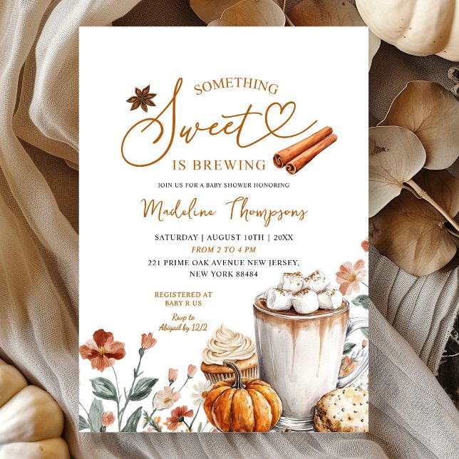 Pumpkin Something Sweet is Brewing Baby Shower Invitation (Creator Uploaded)