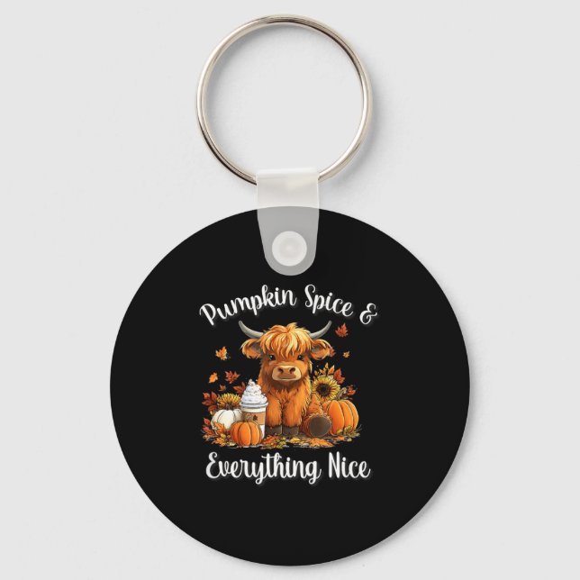 Pumpkin Spice &amp; Everything Nice Highland Cow L Key Ring (Front)